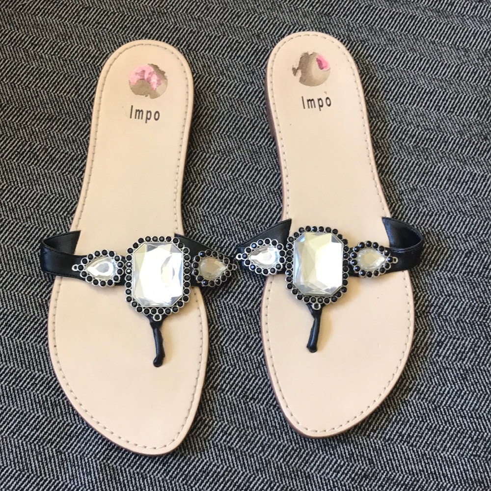 Impo Black Sandals with Jeweled Details